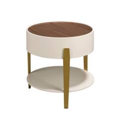 Angel Cerda Round Side Table Walnut Veneer Top Beige MDF Gold - thumbnail 1