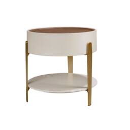 Angel Cerda Round Side Table Walnut Veneer Top Beige MDF Gold - thumbnail 2