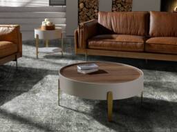 Angel Cerda Round Side Table Walnut Veneer Top Beige MDF Gold - thumbnail 6