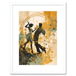 "Artery8 Wall Art Print Young Couple Dancing to Swing Music at a Club Modern Watercolour Painting Artwork Framed 9X7 Inch in White - Size: W7"" x H9""" - thumbnail 1