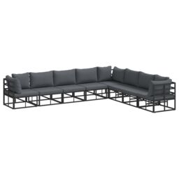 Berkfield Home Garden Sofa Set with Cushion with Pillow 8 pcs Black Aluminium - thumbnail 2