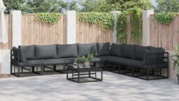 Berkfield Home Garden Sofa Set with Cushion with Pillow 8 pcs Black Aluminium - thumbnail 4
