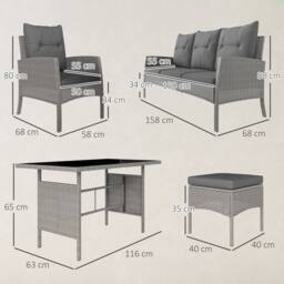 OUTSUNNY 6 Pieces Rattan Garden Furniture Sofa Set with Cushions, Grey - thumbnail 3