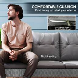 OUTSUNNY 6 Pieces Rattan Garden Furniture Sofa Set with Cushions, Grey - thumbnail 6