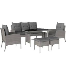 OUTSUNNY 6 Pieces Rattan Garden Furniture Sofa Set with Cushions, Grey - thumbnail 2