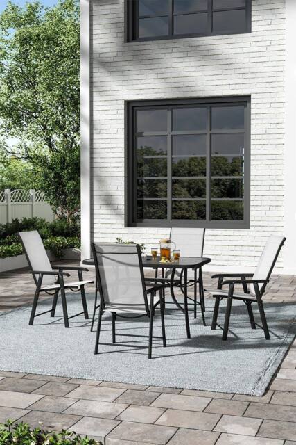 Garden Sanctuary 4-Seater Outdoor Tempered Glass Rectangle Garden Dining Table Set in Black - image 1