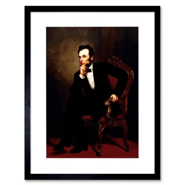 Artery8 Wall Art Print Abraham Lincoln Portrait Healy Painting 1869 President Sitting on Chair Deep in Thought Artwork Framed in Black - image 1