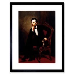 Artery8 Wall Art Print Abraham Lincoln Portrait Healy Painting 1869 President Sitting on Chair Deep in Thought Artwork Framed in Black - thumbnail 1