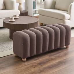 Wyld and Coco Brown Boucle Bed Bench with Wooden Legs