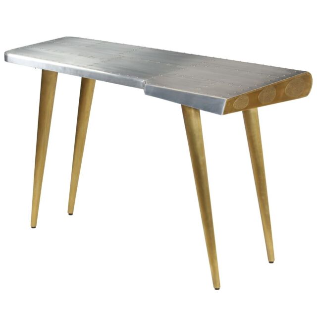 Berkfield Home Aviator Writing Desk Vintage Aircraft Airman Style 120x60x76 cm in Silver - Size: 120 x 60 x 76 cm