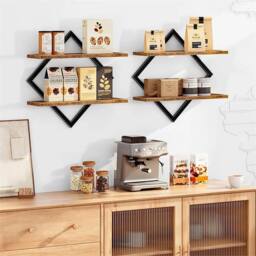 Nordara Wall Mounted Display Shelf 2 Tiered Wooden Shelves Black Frame in Brown - thumbnail 5