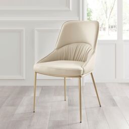 Modern Cream Faux Leather Dining Chairs With Gold Metal Legs Set Of 2 - thumbnail 4