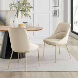 Modern Cream Faux Leather Dining Chairs With Gold Metal Legs Set Of 2 - thumbnail 3