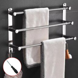 Hinsinc Bathroom Wall Mounted Towel Rail 3 Tier Chrome Kitchen Towel in Silver - thumbnail 1
