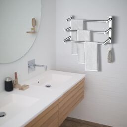 Hinsinc Bathroom Wall Mounted Towel Rail 3 Tier Chrome Kitchen Towel in Silver - thumbnail 7