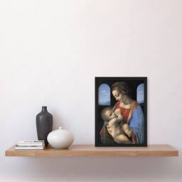 Artery8 Madonna Litta Virgin Mary da Vinci Vintage Framed Wall Art Print in Blue - Size: A4 - thumbnail 4