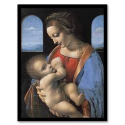 Artery8 Madonna Litta Virgin Mary da Vinci Vintage Framed Wall Art Print in Blue - Size: A4 - thumbnail 1