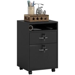 HOMCOM 60cm Filing Cabinet with Drawers & Open Shelf, Black - thumbnail 2