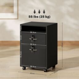 HOMCOM 60cm Filing Cabinet with Drawers & Open Shelf, Black - thumbnail 3