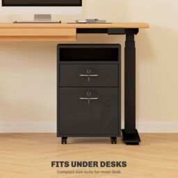 HOMCOM 60cm Filing Cabinet with Drawers & Open Shelf, Black - thumbnail 6