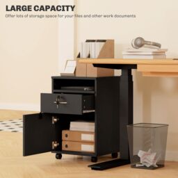HOMCOM 60cm Filing Cabinet with Drawers & Open Shelf, Black - thumbnail 4