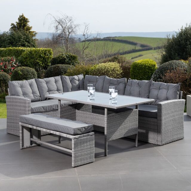 Artemis Home Piana Outdoor Rattan Corner Sofa with Table & Bench in Grey