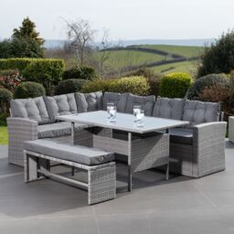 Artemis Home Piana Outdoor Rattan Corner Sofa with Table & Bench in Grey