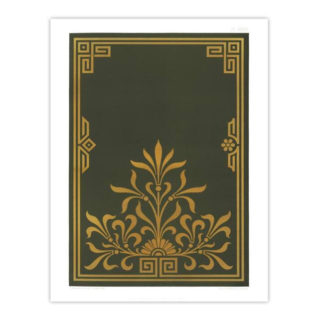 "Artery8 Antique Art Deco Botanical Pattern Audsley Wall Art Poster Print in Green - Size: W12"" x H16""" - image 1