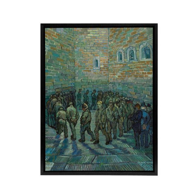 "Artery8 Penitentiary Prisoners Exercising Van Gogh Black Framed Canvas Art in Blue - Size: W12"" x H16""" - image 1