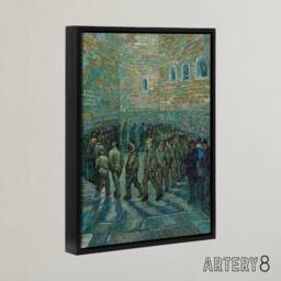"Artery8 Penitentiary Prisoners Exercising Van Gogh Black Framed Canvas Art in Blue - Size: W12"" x H16""" - thumbnail 2