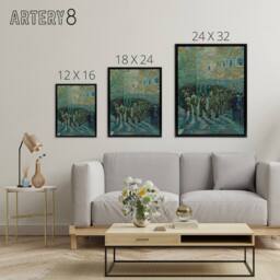 "Artery8 Penitentiary Prisoners Exercising Van Gogh Black Framed Canvas Art in Blue - Size: W12"" x H16""" - thumbnail 4