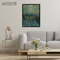 "Artery8 Penitentiary Prisoners Exercising Van Gogh Black Framed Canvas Art in Blue - Size: W12"" x H16""" - thumbnail 3