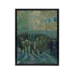 "Artery8 Penitentiary Prisoners Exercising Van Gogh Black Framed Canvas Art in Blue - Size: W12"" x H16""" - thumbnail 1