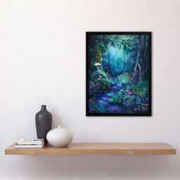 Artery8 Enchanted Forest Bioluminescent Fantasy Magical Framed Art Print in Blue - Size: A4 - thumbnail 4