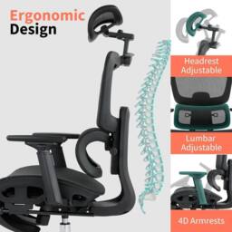 Havendro Ergonomic Adjustable Swivel Computer Office Chair & Headrest Armrest in Black - thumbnail 3