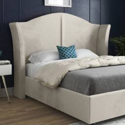 Casani Tissington Curved Winged Beige Soft Velvet Designer Bed Frame in Cream - Size: Single - thumbnail 6