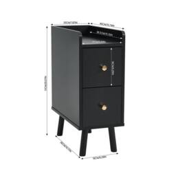 FORGEVIO Black 2 Drawers Bedside Cabinet Bedroom Side Table - thumbnail 3