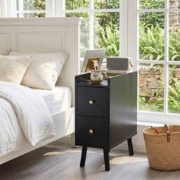 FORGEVIO Black 2 Drawers Bedside Cabinet Bedroom Side Table - thumbnail 1
