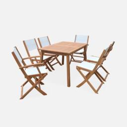sweeek 6-seater Extendable Wooden Garden Table Set With Chairs in Light Brown - thumbnail 2
