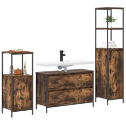 Berkfield Home 3 Piece Bathroom Furniture Set Smoked Oak Engineered Wood in Brown - thumbnail 3