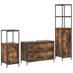 Berkfield Home 3 Piece Bathroom Furniture Set Smoked Oak Engineered Wood in Brown - thumbnail 2