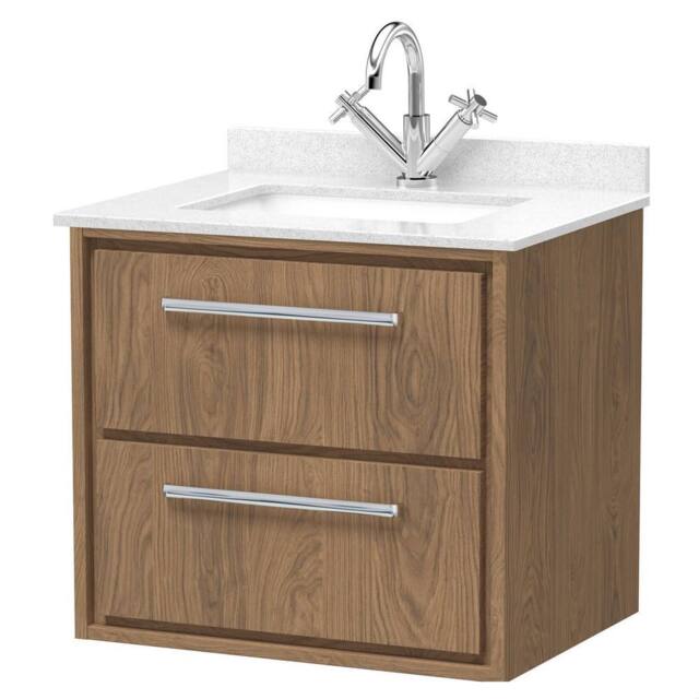 Balterley Longnor 2 Drawer Wall Hung Vanity Basin Unit, Antique Oak, 600mm in Brown - image 1