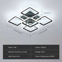 Goeco LED Ceiling Light, 61W 6500K Black Square Design Acrylic Ceiling Light - thumbnail 3