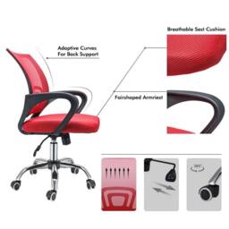 FLAVORA Adjustable Swivel Mesh Ergonomic Office Chair in Red - Size: 0.6m2 - thumbnail 4