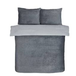 Smart Living Luxurious Reversible Sparkle Ribbed Fleece Duvet Cover & Pillowcases in Grey - Size: Double - thumbnail 3
