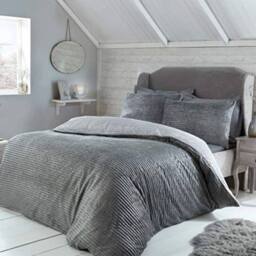 Smart Living Luxurious Reversible Sparkle Ribbed Fleece Duvet Cover & Pillowcases in Grey - Size: Double - thumbnail 1