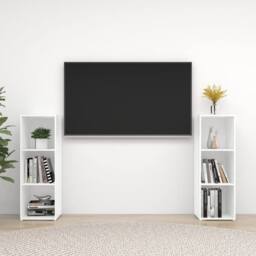 Berkfield Home TV Cabinets 2 pcs White 107x35x37 cm Engineered Wood - Size: 107 x 35 x 37 cm - thumbnail 2