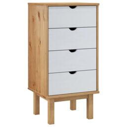 Berkfield Home Drawer Cabinet OTTA Brown&White 45x39x90cm Solid Wood Pine in White - Size: 45 x 39 x 90 cm - thumbnail 2