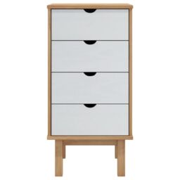 Berkfield Home Drawer Cabinet OTTA Brown&White 45x39x90cm Solid Wood Pine in White - Size: 45 x 39 x 90 cm - thumbnail 3