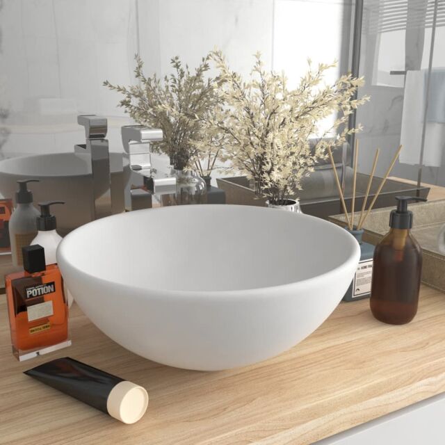 Berkfield Home Luxury Bathroom Basin Round Matt White 32.5x14 cm Ceramic - image 1